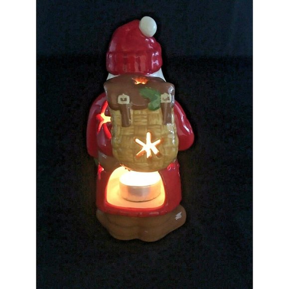 Xmas Hallmark Candle Tea Light Holder Old World Woodland Country Santa Claus 7" - Picture 3 of 4